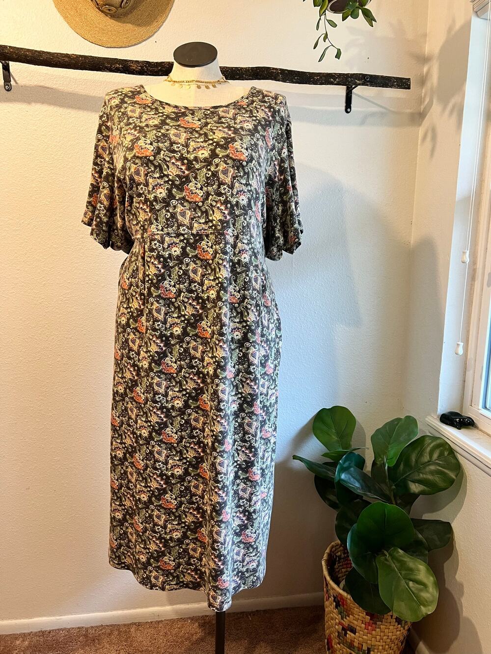 Vintage 90s Indie Printed Short Sleeve Cotton Blend Summer Dress Size 3XL